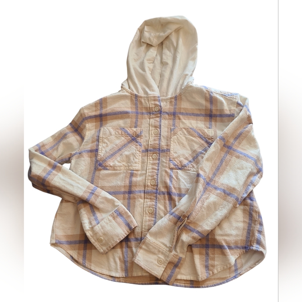 SO Hoodie Top Soft Plaid Button Front‎ Long Cuffed Sleeves Girls Size Girls XL